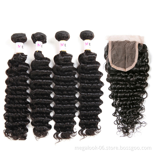 Virgin Brazilian Hair Organic Curl Hair Weave 3 Pieces Lot Organic Human Hair Bundle With Top Lace Closure